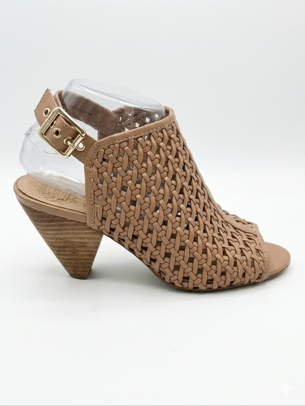 Vince Camuto Woven Tan Beige Heeled Open Toe Bootie Sandals Women's Size 6.5